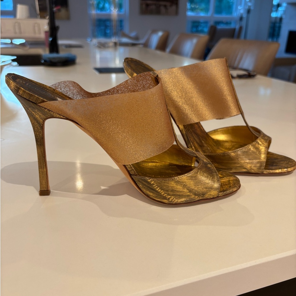 Manolo Blahnik Shimmering Gold Heels